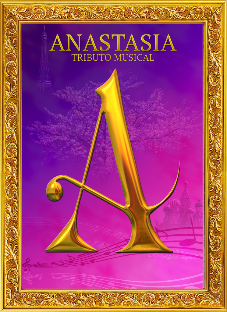 Cartel Anastasia, tributo musical, cartel con una A en dorado en grande