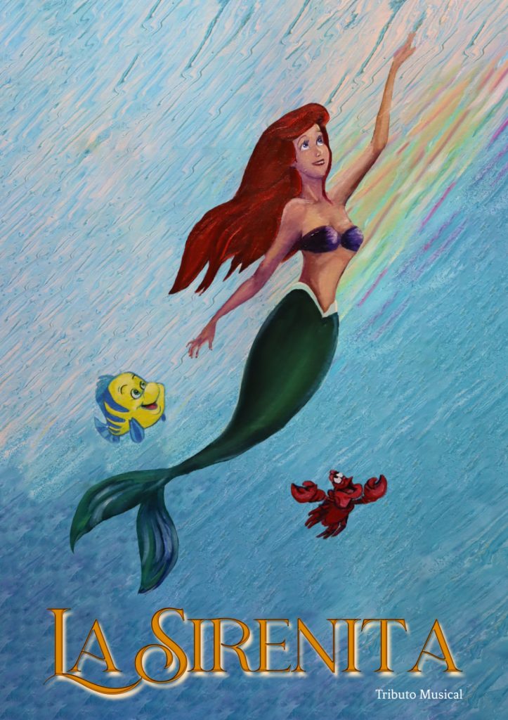 Cartel La Sirenita, tributo musical, dibujo de una sirena